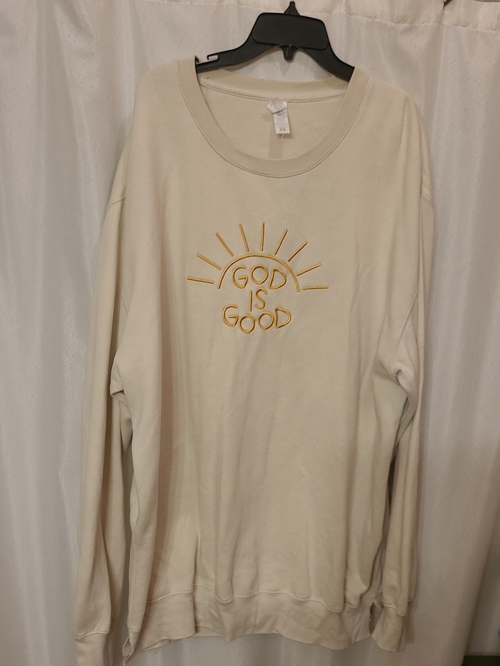 Cream 'God Is Good' Embroidered Crewneck Sweatshirt